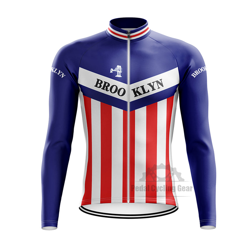 Brooklyn Blue Long Sleeve Retro Cycling Jersey