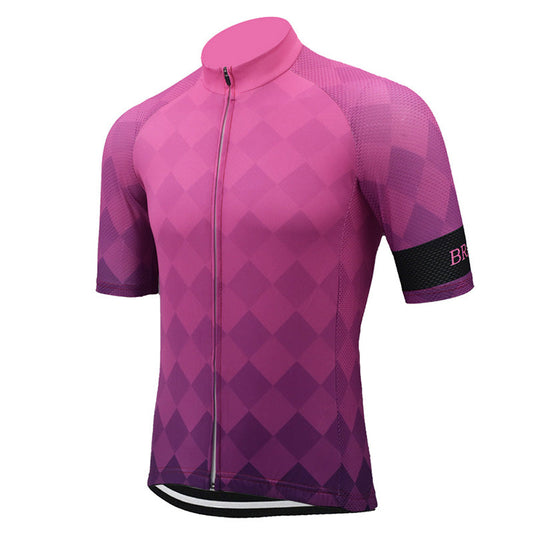 Men's Pink Gradient Grid Short Sleeve Cycling Jerseys