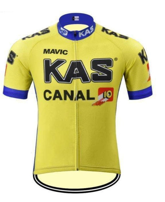 Kas Canal Short Sleeve Yellow Retro Cycling Jersey