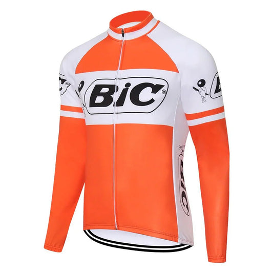 Men's Bic Orange Long Sleeve Retro Cycling Jersey