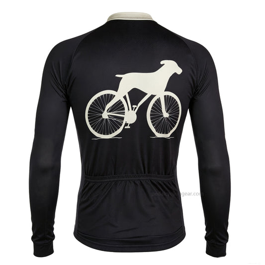 Back view of a black Bike Dog Brewing retro long-sleeve cycling jersey
