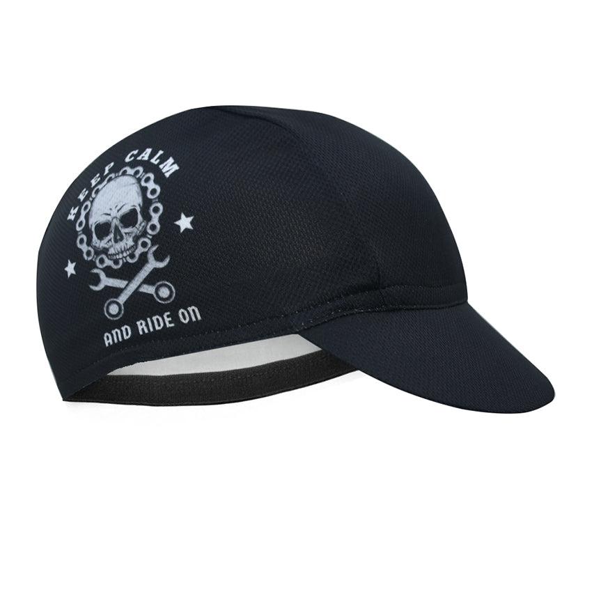 Keep Calm and Ride On Cycling Cap - Skull & Chain Bike Hat