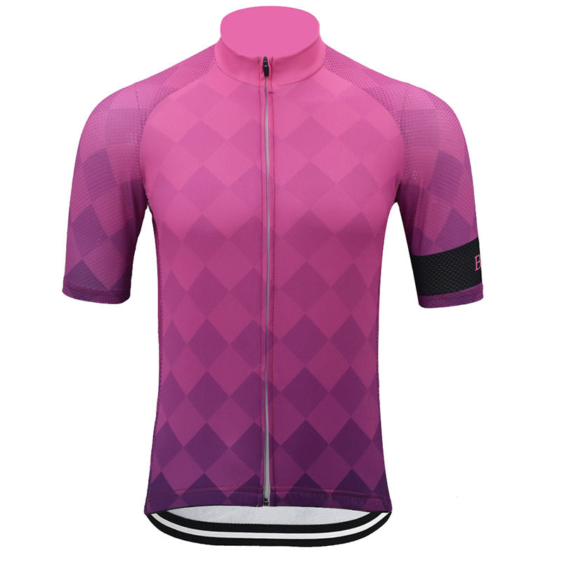 Men's Pink Gradient Grid Short Sleeve Cycling Jerseys