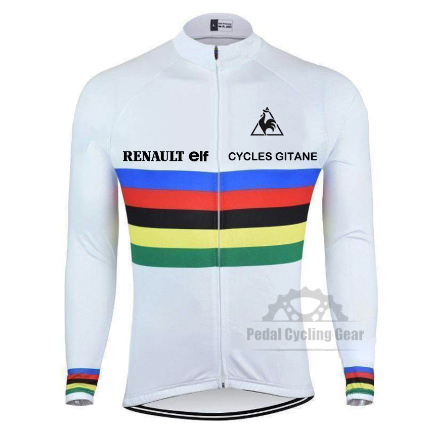 World Champion Renault Long Sleeve Retro Cycling Jersey Bernard Hinault