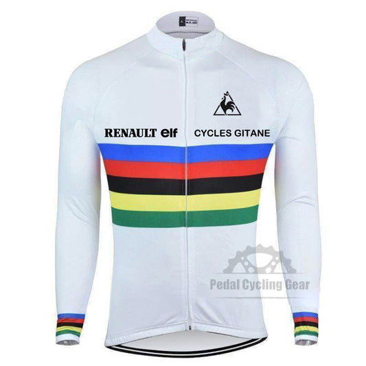 World Champion Renault Long Sleeve Retro Cycling Jersey Bernard Hinault