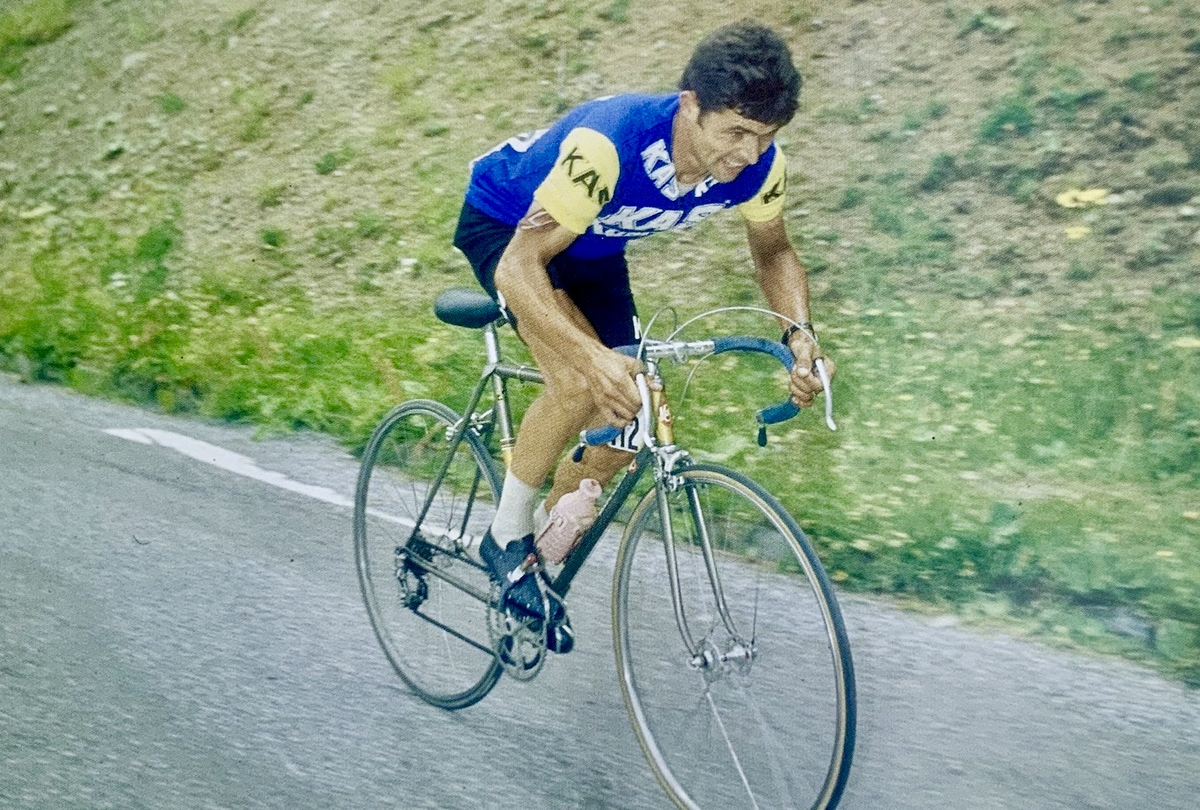1971 José Manuel Fuente Team KAS Kaskol blue and yellow cycling jersey.