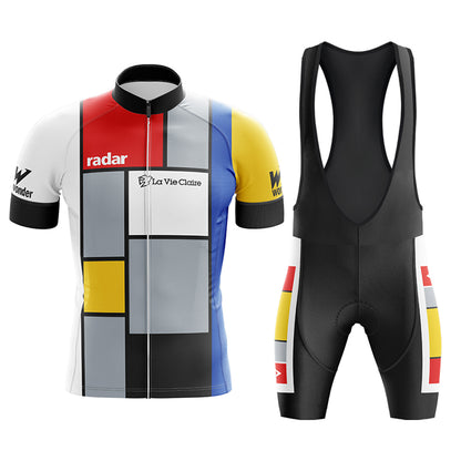 1985 La Vie Claire Retro Cycling Jersey with Black Bib Short