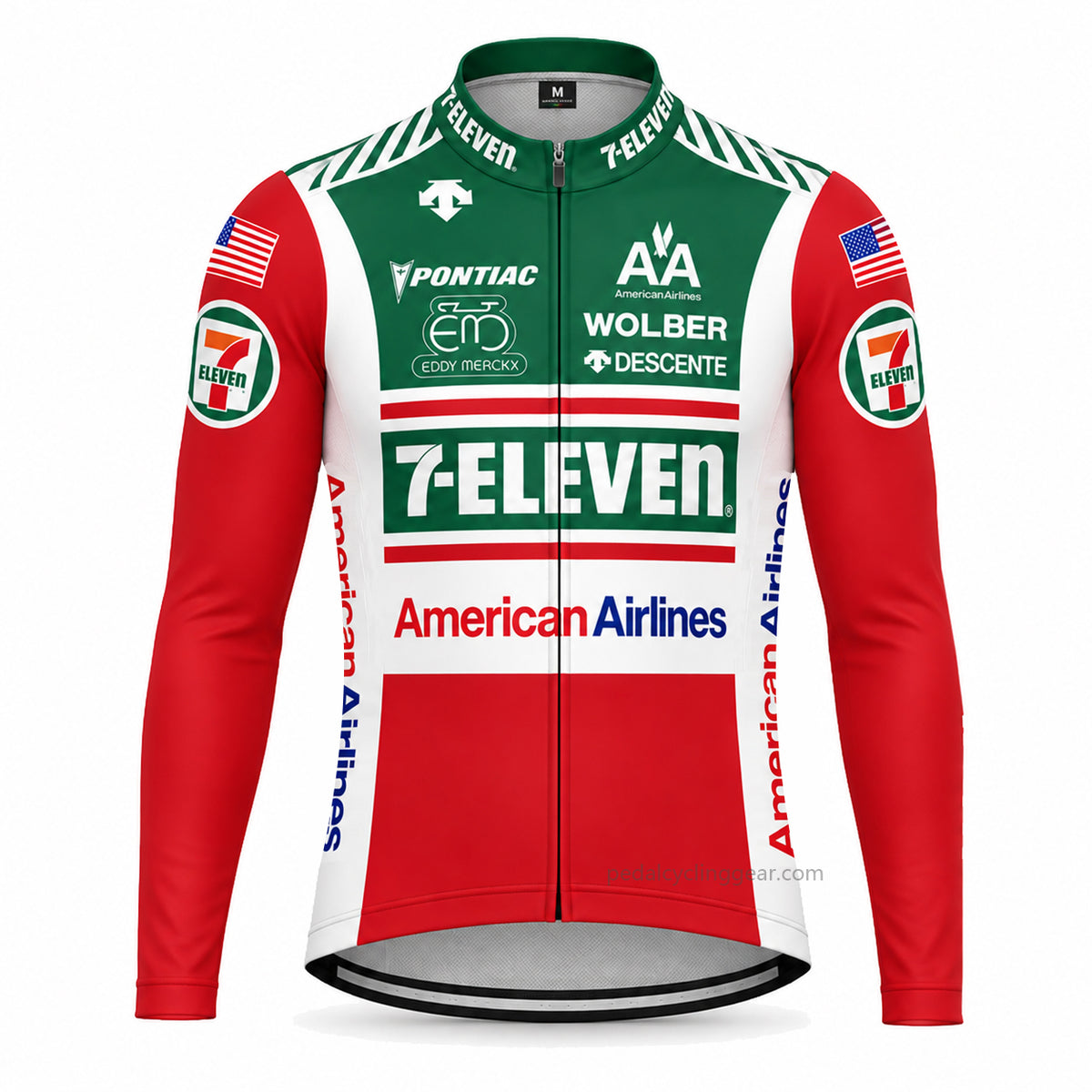 7-Eleven American Airlines retro long-sleeve cycling jersey, front view