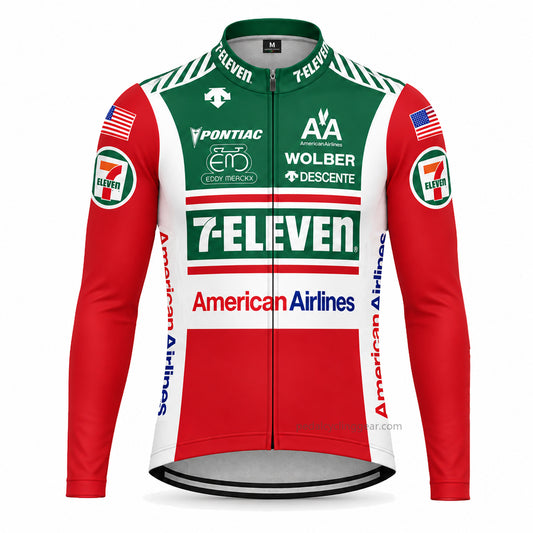 7-Eleven American Airlines retro long-sleeve cycling jersey, front view
