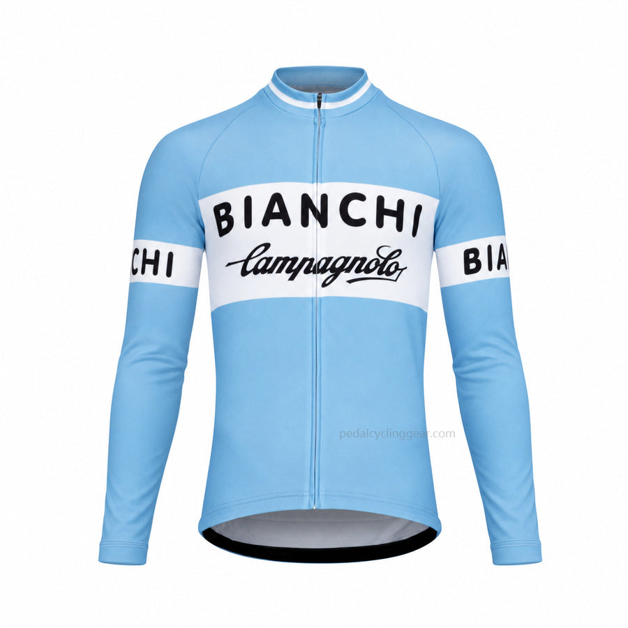 70s Bianchi Retro Long Sleeve Cycling Jerseyretro long-sleeve cycling jersey, front view