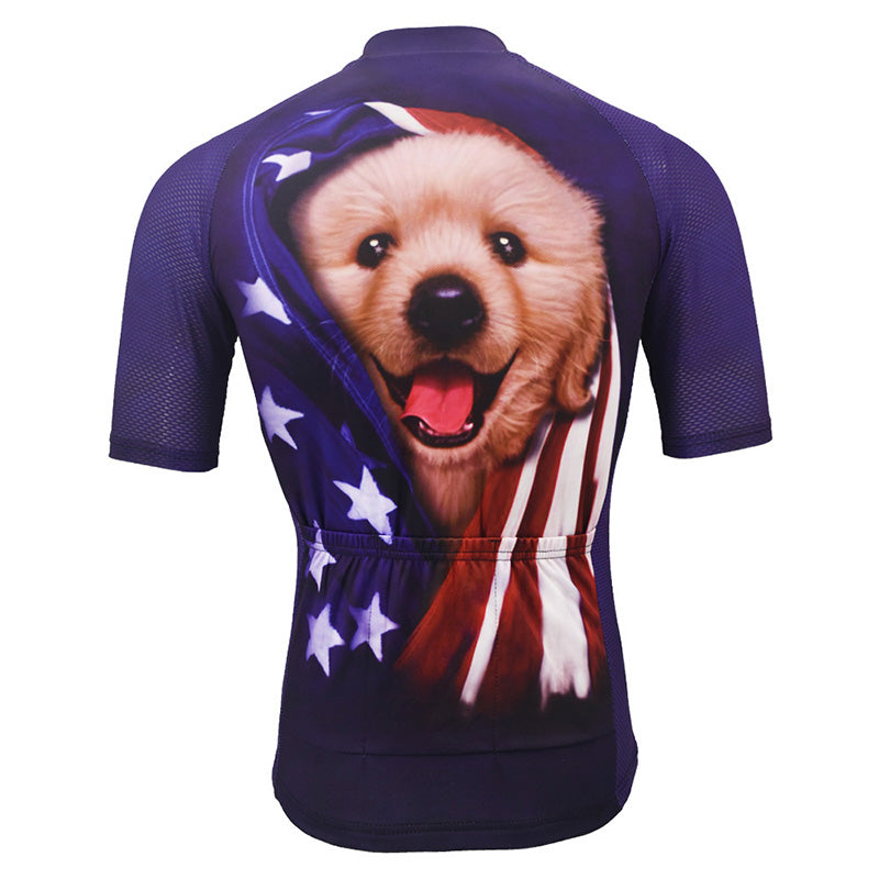Men's American Flag Dog Short Sleeve Cycling Jersey