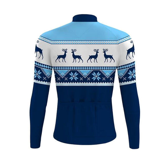 Christmas Long Sleeve Blue Cycling Jersey Elk