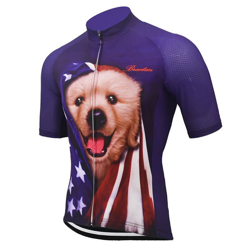 Men's American Flag Dog Short Sleeve Cycling Jersey