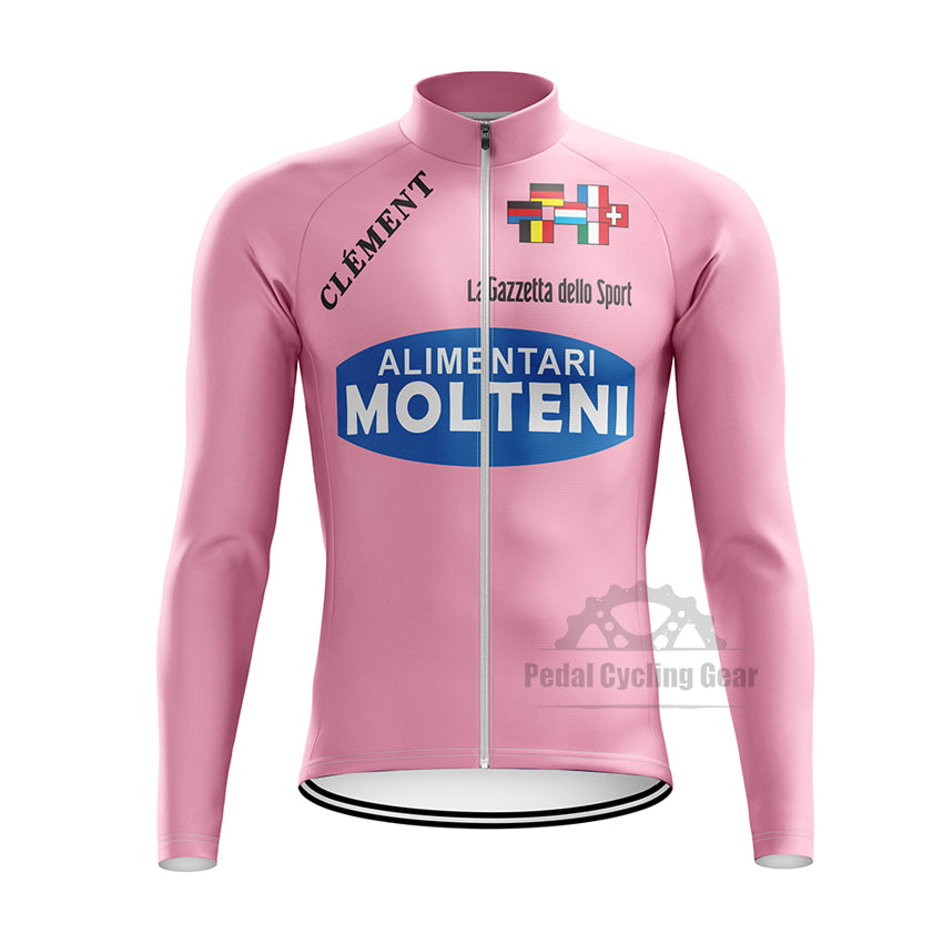 Molteni Pink Long Sleeve Retro Cycling Jersey