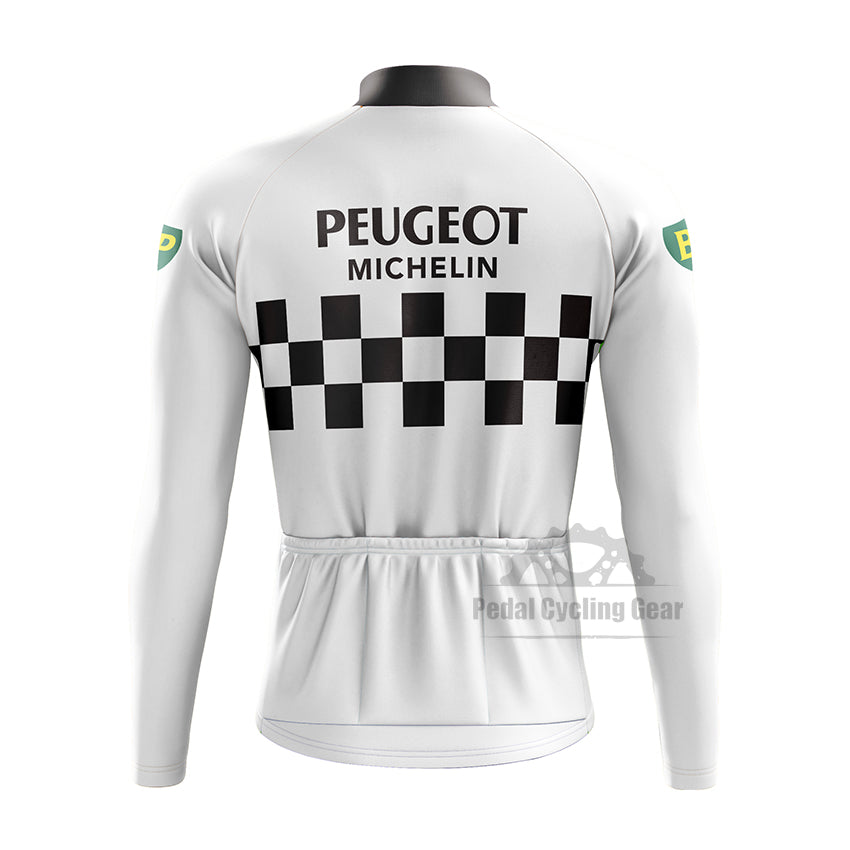 Peugeot White Long Sleeve Retro Cycling Jersey