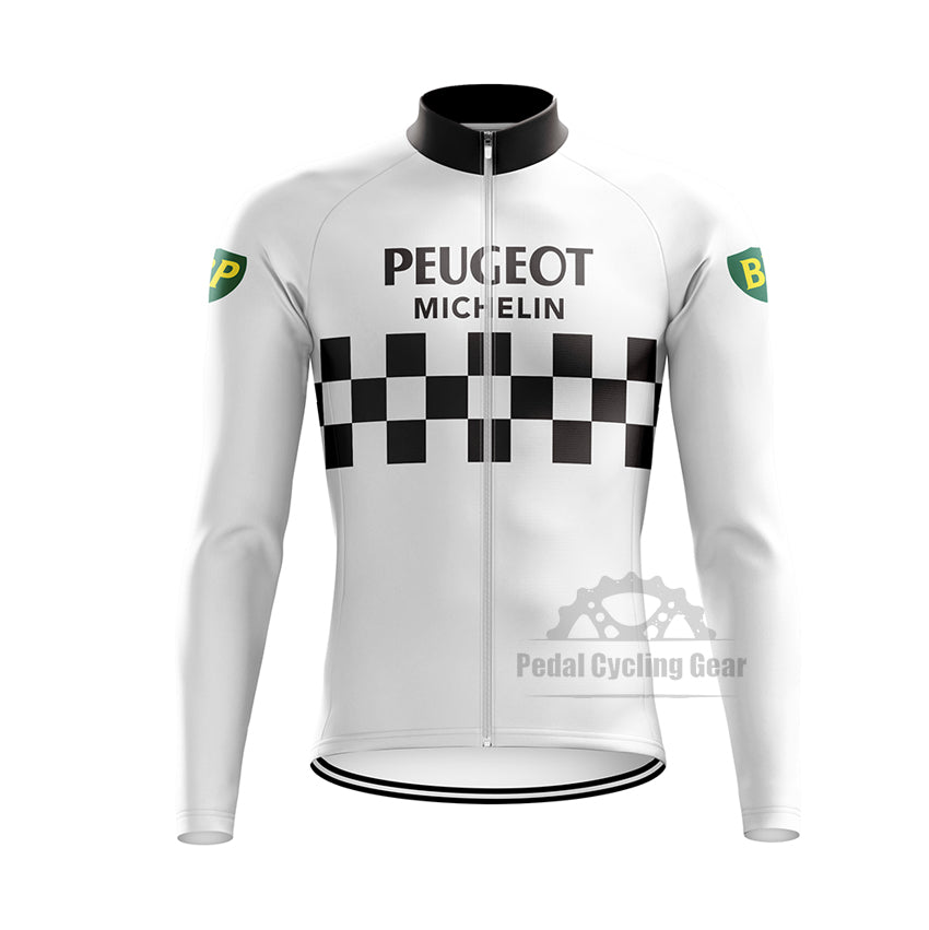 Peugeot White Long Sleeve Retro Cycling Jersey