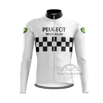 Peugeot White Long Sleeve Retro Cycling Jersey