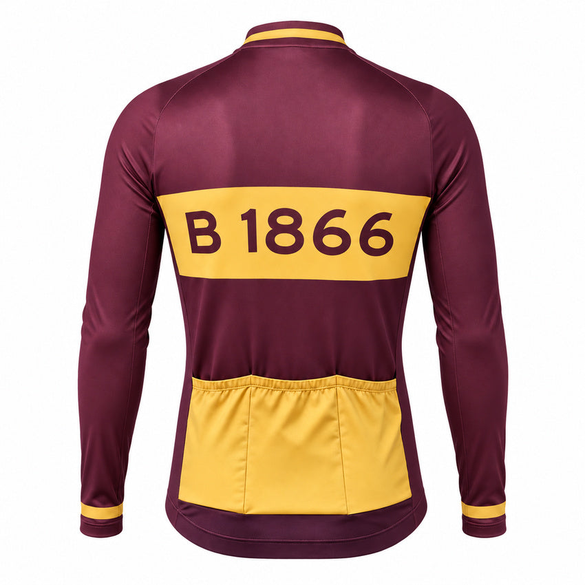 Brooks 1866 Long Sleeve Cycling Jersey – Retro style front view showing three rear pockets