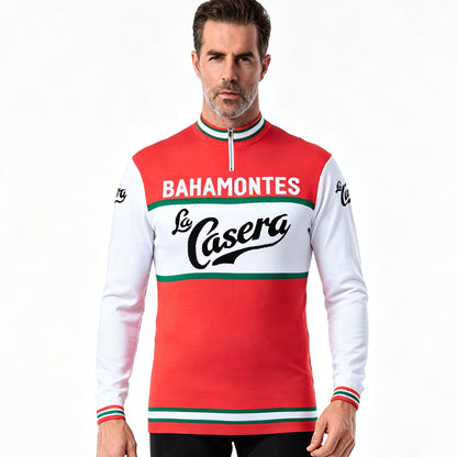Bahamontes La Casera retro long sleeve wool cycling jersey front view