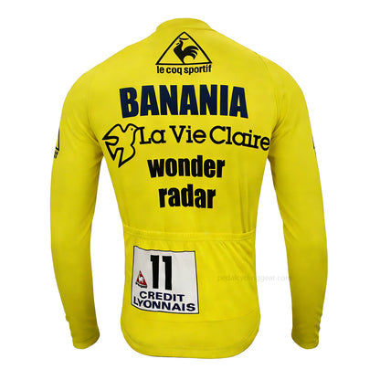 Banania La Vie Claire Retro Long Sleeve Cycling Jersey back view with three rear pockets