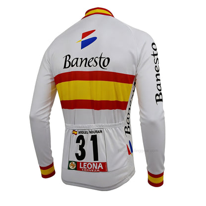 Banesto Retro Long Sleeve Cycling Jersey – Miguel Indurain back view with three rear pockets