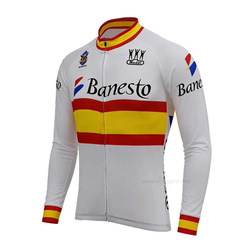 Banesto Spanish Champion Retro Long Sleeve Cycling Jersey – Miguel Indurain front view