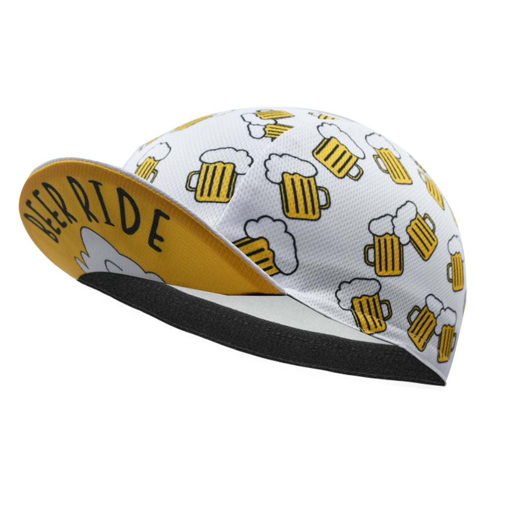 Beer Ride Cycling Cap - white Cartoon Print Bicycle Hat