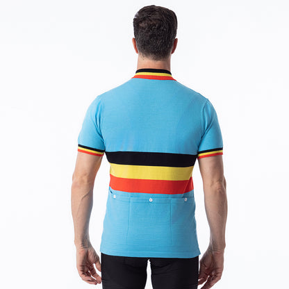 Belgian National Team retro wool cycling jersey sky blue - back view
