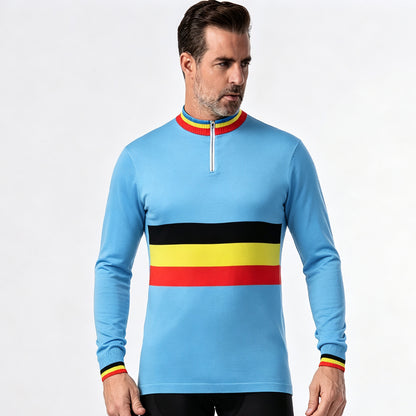 Belgium national team retro long sleeve wool cycling jersey front view