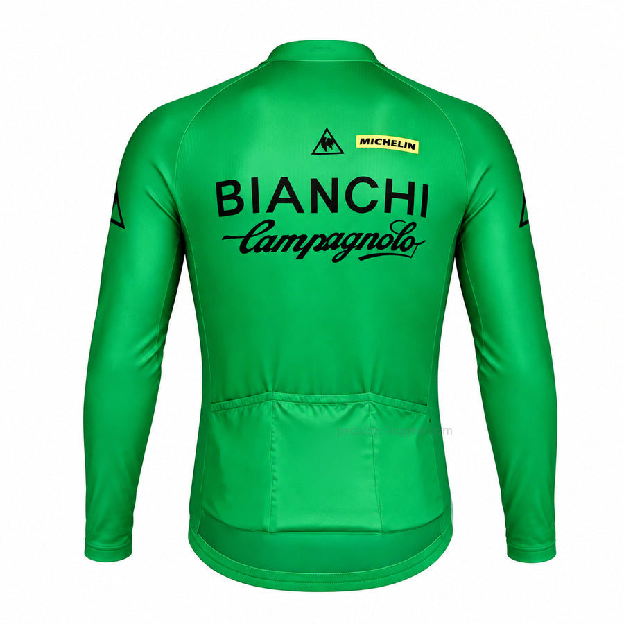 Bianchi Green Retro Long Sleeve Cycling Jersey, back view