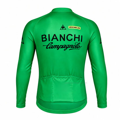 Bianchi Green Retro Long Sleeve Cycling Jersey, back view