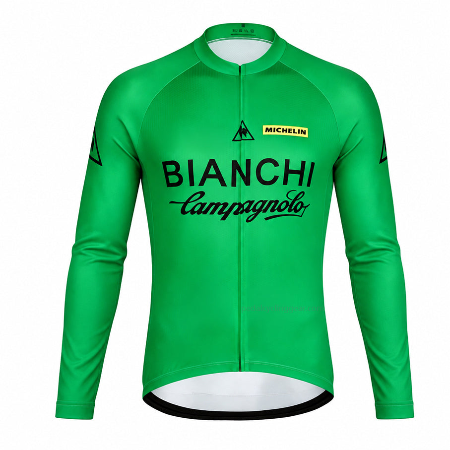 Bianchi Green Retro Long Sleeve Cycling Jersey, front view