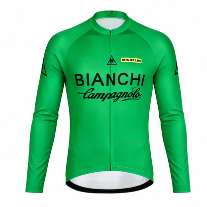 Bianchi Green Retro Long Sleeve Cycling Jersey, front view