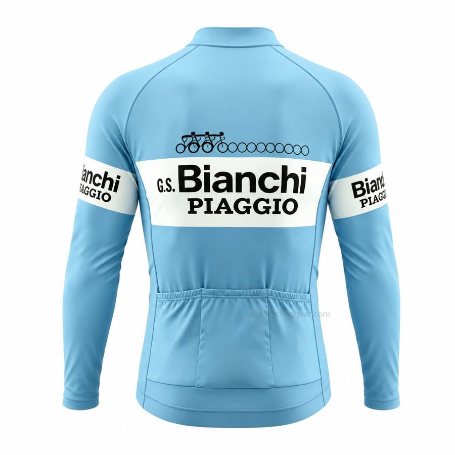 Bianchi-Piaggio Retro Long Sleeve Cycling Jersey, back view