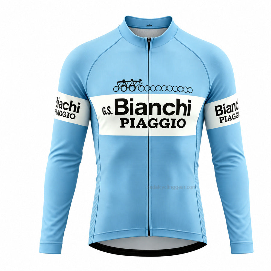 Bianchi-Piaggio Retro Long Sleeve Cycling Jersey, front view