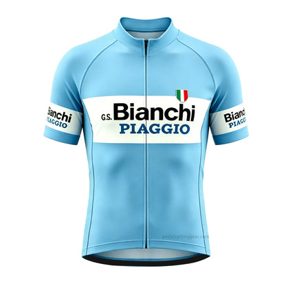 Bianchi Retro Style Cycling Jersey - Vintage Celeste Blue Front View