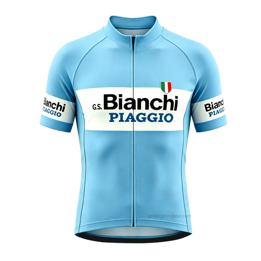 Bianchi Retro Style Cycling Jersey - Vintage Celeste Blue Front View