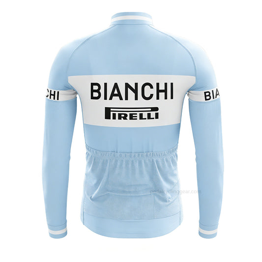 Bianchi Retro Long Sleeve Cycling Jersey back view with three rear pockets