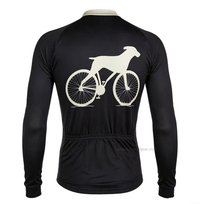 Back view of a black Bike Dog Brewing retro long-sleeve cycling jersey