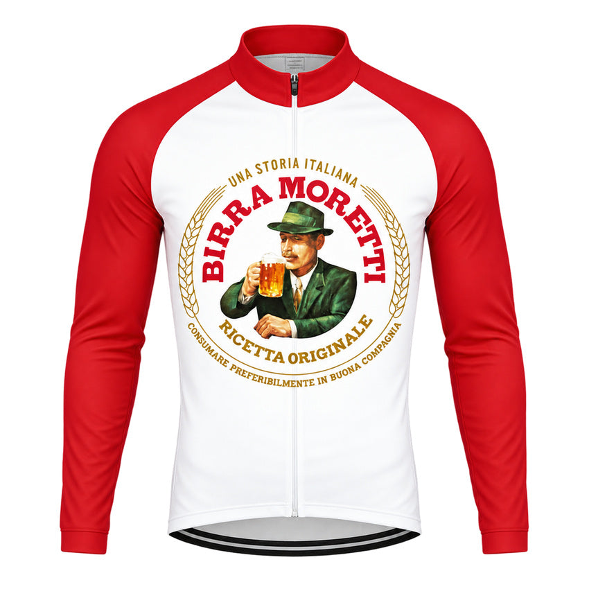 Birra Moretti Beer Retro Long Sleeve Cycling Jersey front view