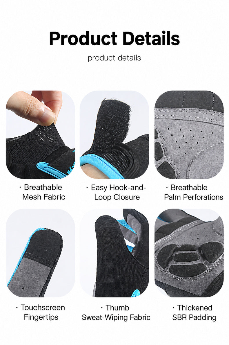 Palm padding and grip details on black cycling gloves