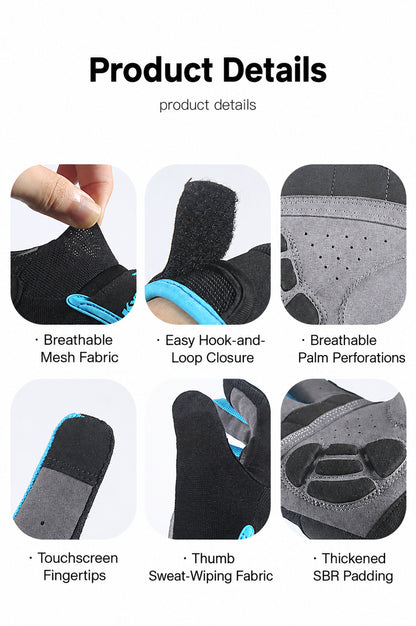 Palm padding and grip details on black cycling gloves