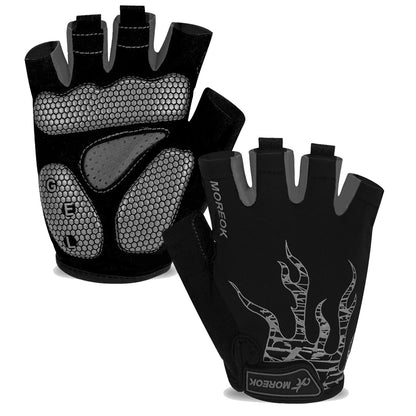 Black and grey graphic fingerless cycling gloves