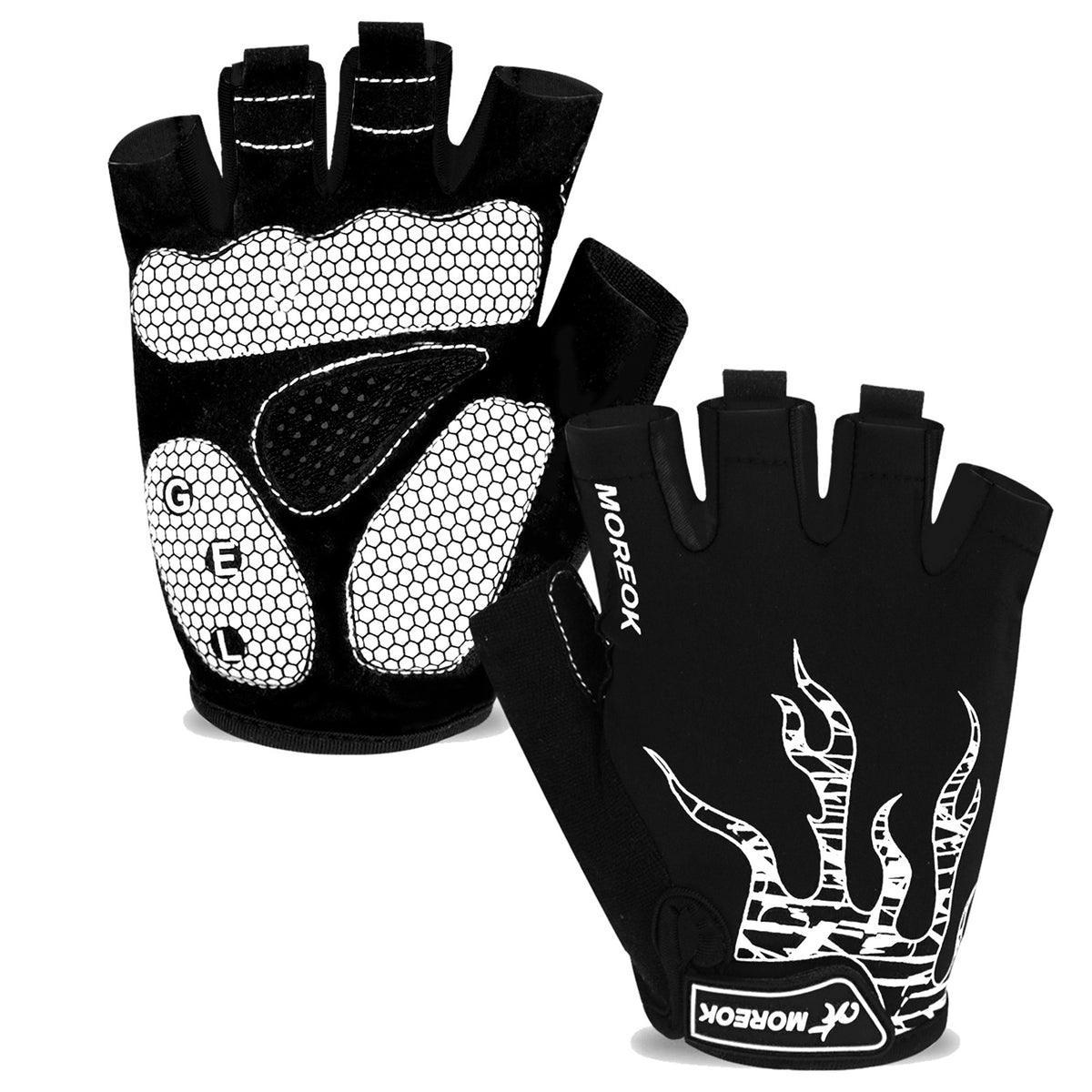 Black and white graphic fingerless cycling gloves