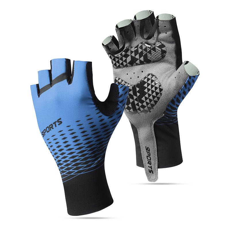 Blue and black mesh fingerless cycling gloves