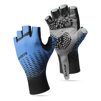 Blue and black mesh fingerless cycling gloves