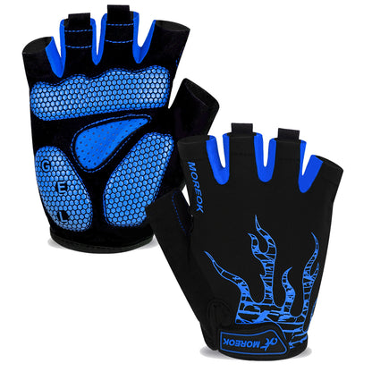 Blue and black graphic fingerless cycling gloves