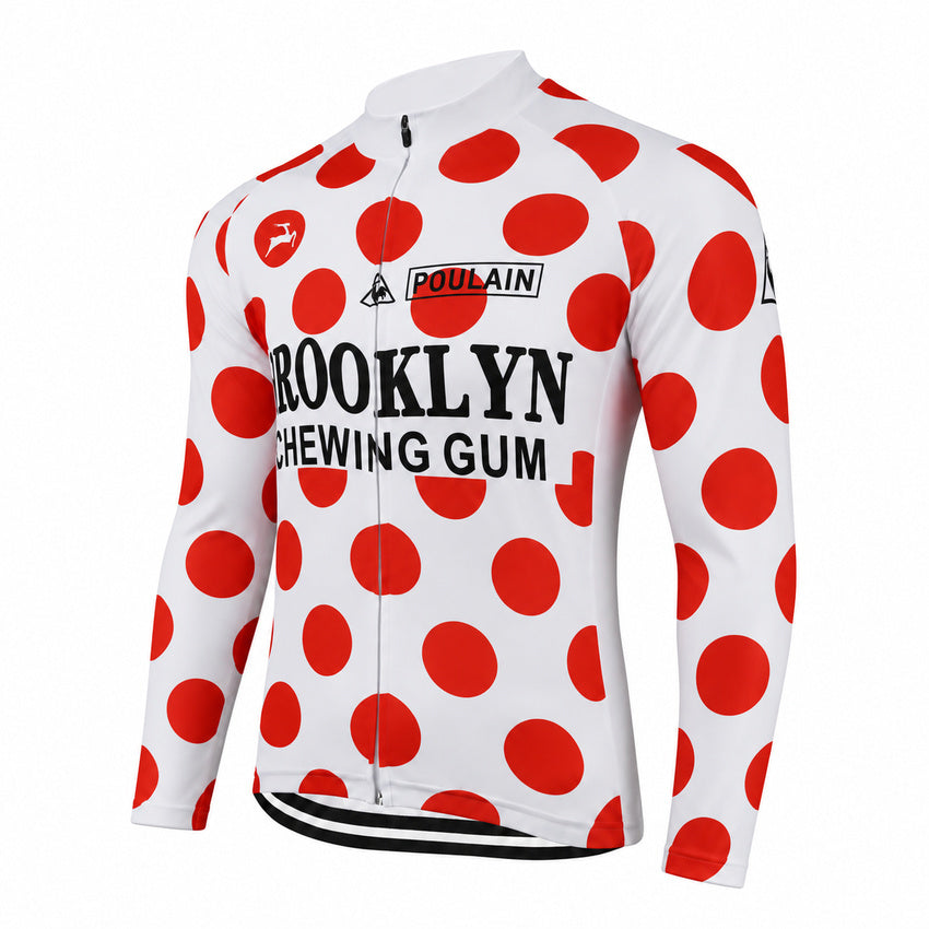 Brooklyn Chewing Gum Polka Dot Retro Long Sleeve Cycling Jersey front view