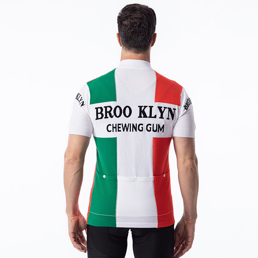Brooklyn Chewing Gum retro wool cycling jersey Italy stripe - back view