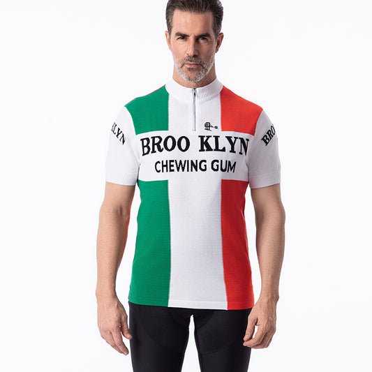 Brooklyn Chewing Gum retro wool cycling jersey Italy stripe - front model